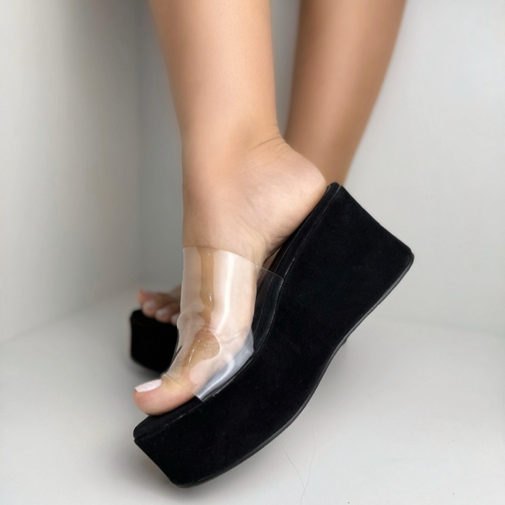 Flat Rio Camurça e Vinil com Salto 9cm
