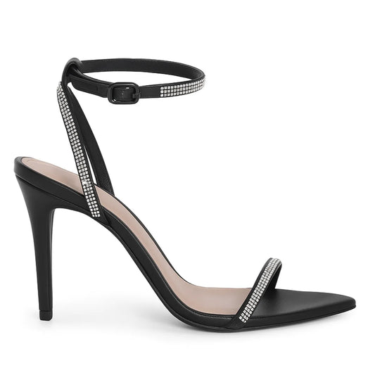 Sandália Bico Folha Strass 10cm