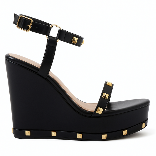 Sandália Anabela Luara com Tachas Spike Pirâmide 11cm