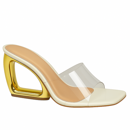 Tamanco Laura Transparente com Salto Orgânico Dourado