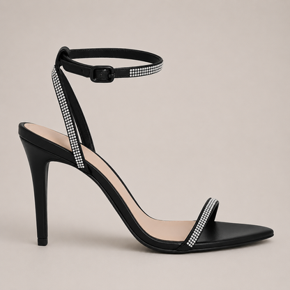 Sandália Bico Folha Strass 10cm