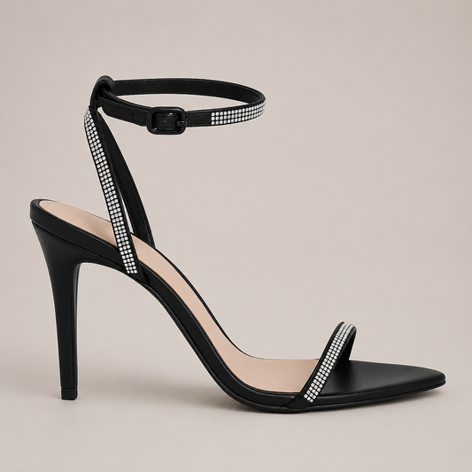 Sandália Bico Folha Strass 10cm